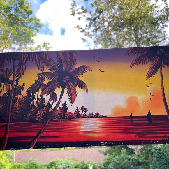 Cuba Cuban Tropical Sunset Painting Acrylic On Canvas Palm Trees Sailboats - Picture 5 of 5